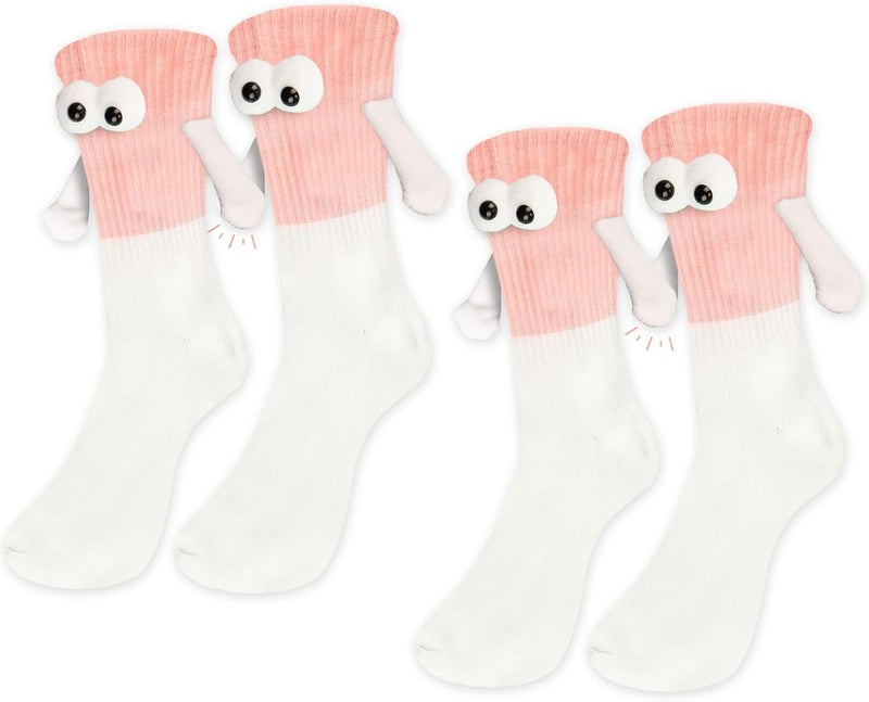 Habbiful 2 Pairs Valentine's Day Holding Hands Socks Funny Magnetic Couple Socks Valentines Day Gifts for Her Men Women - Image 1